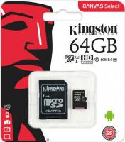 64 Gb Kingston class 10 80Mb/s Canvas Select /UHS-I U1/SDCS/64GB/R-80Mb/sW-10Mb/s Карта памяти MicroSDXC