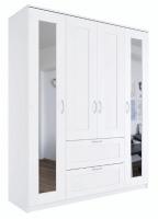Шкаф четырехстворчатый Сириус белый с одним ящиком и двумя зеркалами